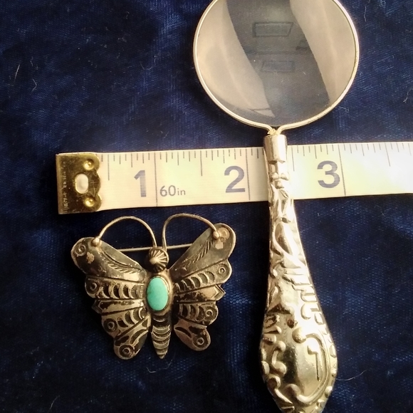 Vintage Silver & Turquoise Butterfly Brooch - Picture 6 of 8